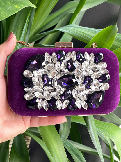 Elegant Velvet Stonework Clutches – Multicolor Collection (Pink to Gold)