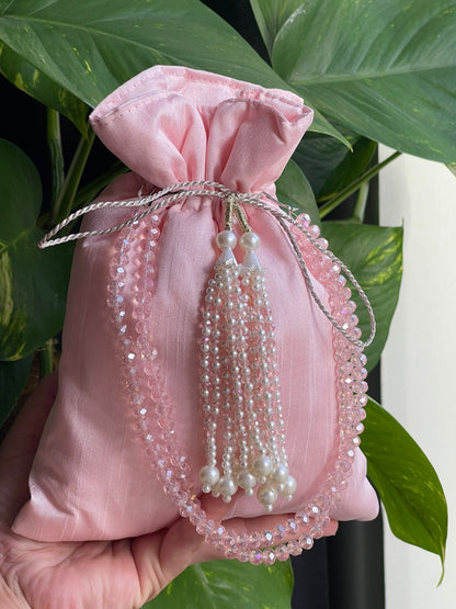 Raw Silk Potli Bags with Heavy Crystal Tassels