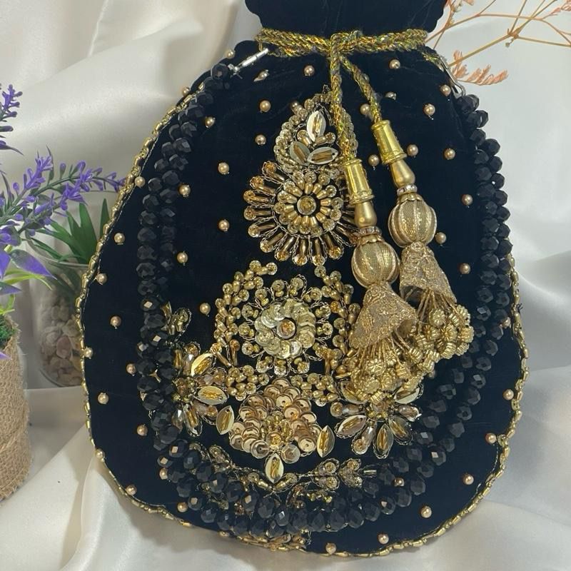 Velvet Motif Potli Bags – Square, Round & Hexagon 3 colors