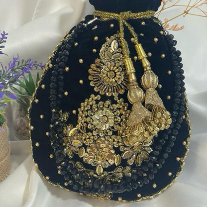 Velvet Motif Potli Bags – Square, Round & Hexagon 3 colors
