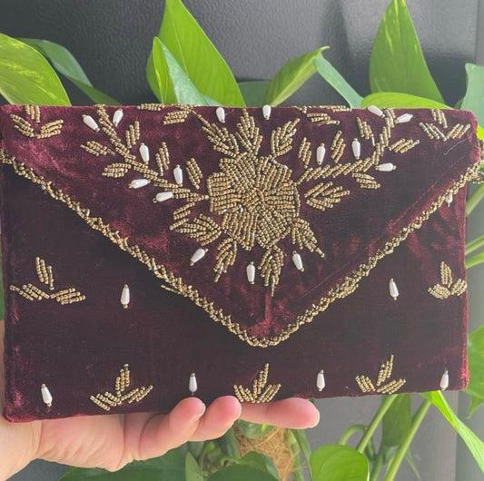 Velvet Hand-Embroidered Beaded Festive purse
